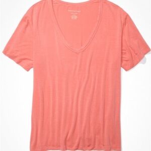 American Eagle Outfitters Soft + Sexy Coral V-neck T-shirt